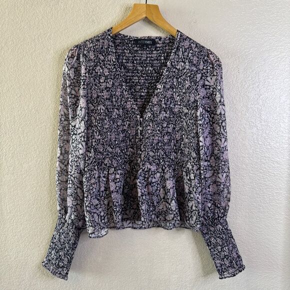 Intermix Silk Blouse Womens Size M Pink Black Floral Smocked Coquette Romantic - Picture 1 of 13